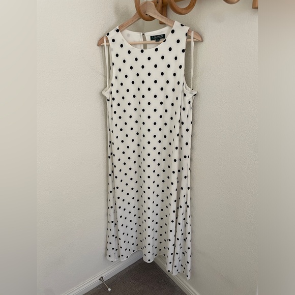 LAUREN RALPH LAUREN White Polka Dot Sleeveless Round Neck midi dress size 16 - Picture 3 of 7